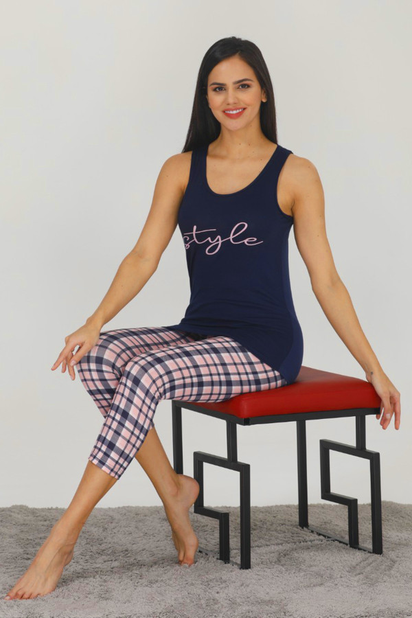 Lacivert Renk ve Ekose Desenli 12030 Kadın Kaprili Lady Pijama Takımı, ELİT0012030-M, Lady Pijama Takımı, ELİT0012030-M