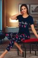 Lacivert Renk ve Çiçek Desenli 12035 Kadın Kaprili Lady Pijama Takımı, ELİT0012035-M, Lady Pijama Takımı, ELİT0012035-M