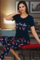 Lacivert Renk ve Çiçek Desenli 12035 Kadın Kaprili Lady Pijama Takımı, ELİT0012035-M, Lady Pijama Takımı, ELİT0012035-M