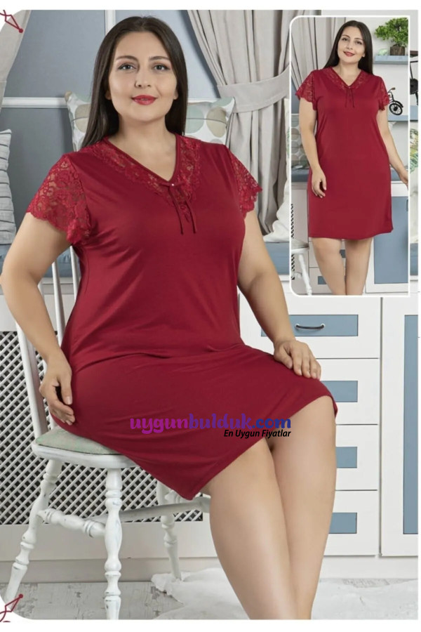Jenika 42593 Bordo Renk Büyük Beden Tunik - Battal Boy Gecelik, Jenika-42593, Büyük Beden Battal Tunik - Gecelik