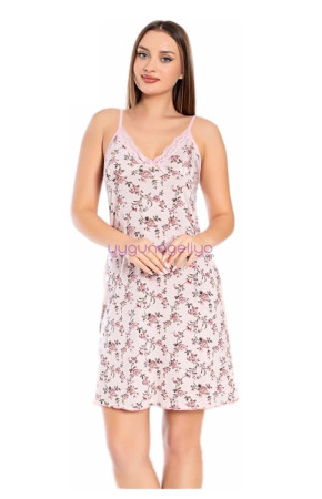 Krem Renk, Çiçek Desenli ve İnce Askılı Kol Jenika 51850 Tunik Gecelik