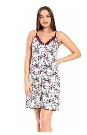 Beyaz Renk, Çiçek Desenli ve İnce Askılı Kol Jenika 51853 Tunik Gecelik