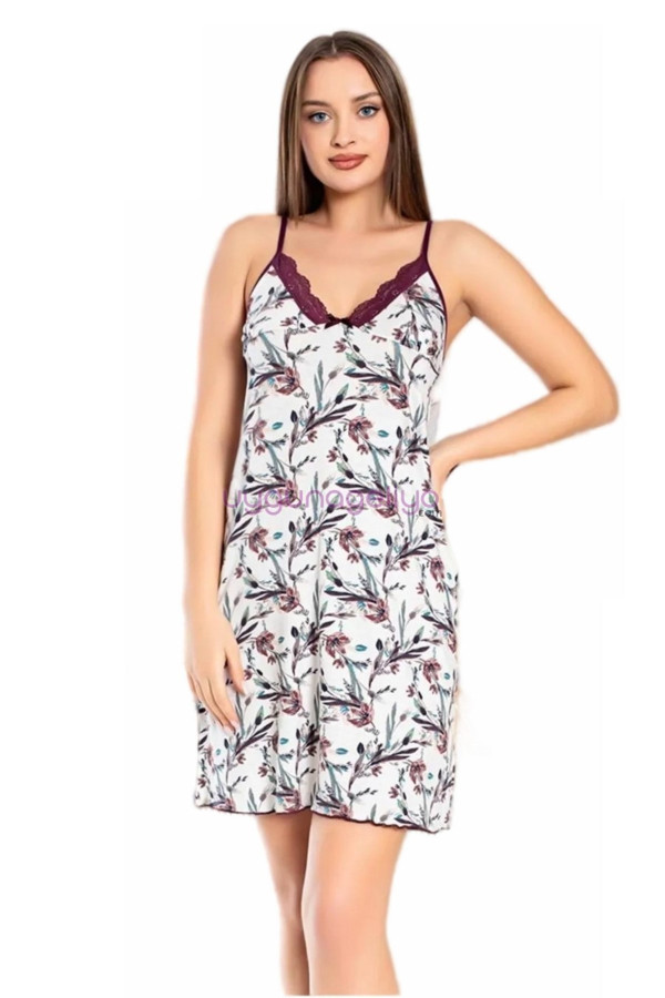 Beyaz Renk, Çiçek Desenli ve İnce Askılı Kol Jenika 51853 Tunik Gecelik, Jenika-51853, Tunik