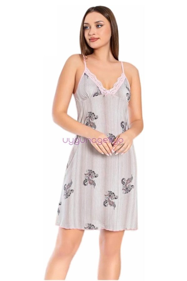Pembe - Gri Renk, Çizgi Desenli ve İnce Askılı Kol Jenika 51857 Tunik Gecelik Pembe - Gri Renk, Çizgi Desenli ve İnce Askılı Kol Jenika 51857 Tunik Gecelik, Jenika-51857, Tunik