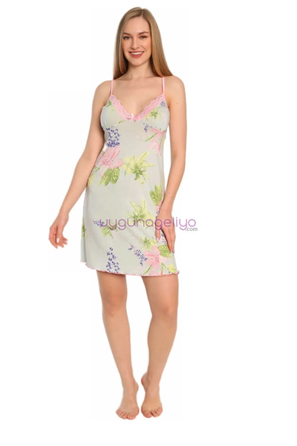 Açık Yeşil Renk, Çiçek Desenli ve İnce Askılı Kol Jenika 51999 Tunik Gecelik Açık Yeşil Renk, Çiçek Desenli ve İnce Askılı Kol Jenika 51999 Tunik Gecelik, Jenika-51999, Tunik