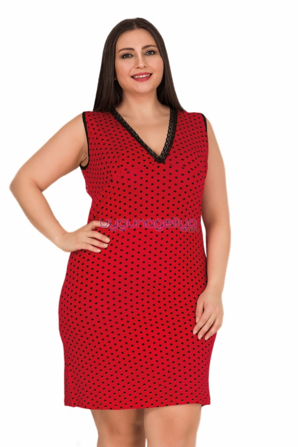 Lady 6758 Battal Beden Askılı Kol Tunik Gecelik Takım