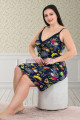 Lacivert Renk ve Desenli Kadın Askılı Kol Büyük Beden Anne Tunik Gecelik - 8716, 8509990001773, Lady Pijama Takımı, 8509990001773