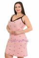 Pembe Renk, Kalp Desenli ve İnce Askılı Kol Lady 8725 Büyük Beden Tunik Gecelik, Lady-8725, Lady Pijama Takımı