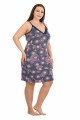 Pembe Renk, Desenli ve İnce Askılı Kol Lady 8735 Büyük Beden Tunik Gecelik