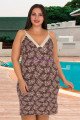 Kahverengi, Çiçek Desenli ve İnce Askılı Kol Lady 8835 Büyük Beden Tunik Gecelik, Lady-8835, Lady Pijama Takımı