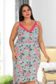 Açık Renk, Çiçek Desenli ve İnce Askılı Kol Lady 8836 Büyük Beden Tunik Gecelik, Lady-8836, Lady Pijama Takımı