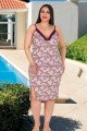 Pudra Renk, Çiçek Desenli ve İnce Askılı Kol Lady 8840 Büyük Beden Tunik Gecelik