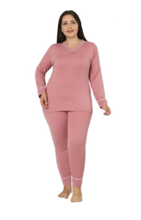 Kadın Gül Kurusu Renk Uzun Kol Jenika 42053 Büyük Beden Pijama Takımı