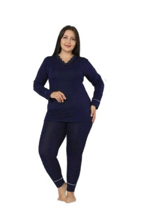 Kadın Lacivert Renk Uzun Kollu Jenika 42048 Battal Büyük Beden Pijama Takımı