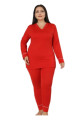 Kadın Kırmızı Renk Uzun Kollu Jenika 42044 Battal Büyük Beden Pijama Takımı-Jenika