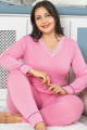 Kadın Pembe Renk Uzun Kollu Büyük Beden - Battal Jenika 42047 Battal Pijama Takımı-Lady