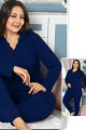Kadın Lacivert Renk Uzun Kollu Jenika 42048 Battal Büyük Beden Pijama Takımı-Lady