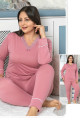 Kadın Gül Kurusu Renk Uzun Kol Jenika 42053 Büyük Beden Pijama Takımı, Jenika-42053, Büyük Beden (Battal Boy) Pijama Takımları