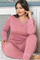 Kadın Gül Kurusu Renk Uzun Kol Jenika 42053 Büyük Beden Pijama Takımı-Lady