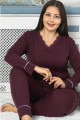 Kadın Mürdüm Renk  Jenika 42055 Battal Uzun Kollu Büyük Beden Pijama Takımı, Jenika-42055, Büyük Beden (Battal Boy) Pijama Takımları