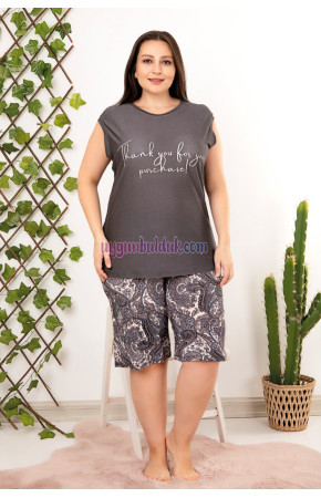 Rahat ve Şık Kadın Lady 10414 Çiçek ve Şal Desenli Füme Renk Büyük Beden Şortlu Anne Pijama Takımı Rahat ve Şık Kadın Lady 10414 Çiçek ve Şal Desenli Füme Renk Büyük Beden Şortlu Anne Pijama Takımı