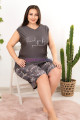 Rahat ve Şık Kadın Lady 10414 Çiçek ve Şal Desenli Füme Renk Büyük Beden Şortlu Anne Pijama Takımı, QS-LADY-10414-2XL, Lady Pijama Takımı, QS-LADY-10414-2XL
