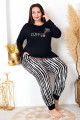 Siyah Renkli ve Çizgili Desen Uzun Kollu Lastikli Paça Lady 11402 Kadın Büyük Beden Anne Pijama Takımı, Battal Pijama, 8509990006709, Büyük Beden (Battal Boy) Pijama Takımları, 8509990006709