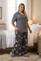 Gri Renk Çiçek Desenli 11058 Kısa Kol Kadın Büyük Beden Anne Pijama Takımı, 4XL-11058, Büyük Beden (Battal Boy) Pijama Takımları, 2XL-11058