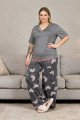 Gri Renk Çiçek Desenli 11058 Kısa Kol Kadın Büyük Beden Anne Pijama Takımı