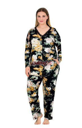 Renkli Çiçek Desenli Uzun Kollu ve Önden Düğmeli Lady 11378 Kadın Büyük Beden Anne Pijama Takımı, Battal Pijama Renkli Çiçek Desenli Uzun Kollu ve Önden Düğmeli Lady 11378 Kadın Büyük Beden Anne Pijama Takımı, Battal Pijama
