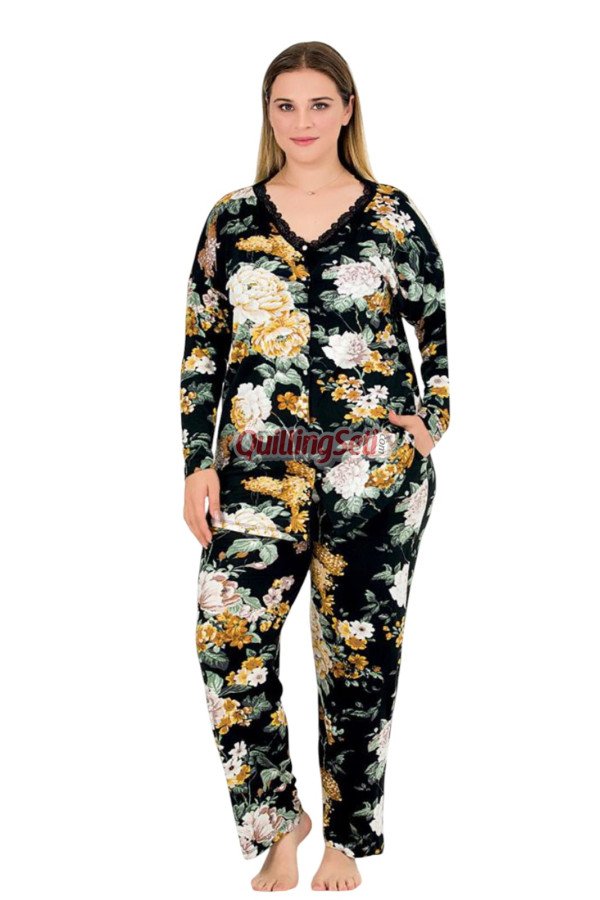 Renkli Çiçek Desenli Uzun Kollu ve Önden Düğmeli Lady 11378 Kadın Büyük Beden Anne Pijama Takımı, Battal Pijama Renkli Çiçek Desenli Uzun Kollu ve Önden Düğmeli Lady 11378 Kadın Büyük Beden Anne Pijama Takımı, Battal Pijama