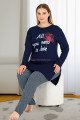 Lacivert Renkli ve Desenli Uzun Kollu Lady 11401 Kadın Büyük Beden Anne Pijama Takımı, Battal Pijama, 8509990005276, Büyük Beden (Battal Boy) Pijama Takımları, 8509990005276