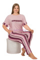 Pembe Renk ve Çizgi Desenli LADY 10894 Kadın Kısa Kol Büyük Beden Pijama Takımı-Lady