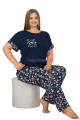 Lacivert Renk ve Çiçek Desenli LADY 10896 Kadın Kısa Kol Büyük Beden Pijama Takımı-Lady