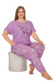 Lila Renk ve Çiçek Desenli LADY 10897 Kadın Kısa Kol Büyük Beden Pijama Takımı, ELİT0010897-2XL, Büyük Beden (Battal Boy) Pijama Takımları, ELİT0010897-2XL