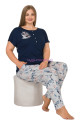 Lacivert Renk ve Çiçek Desenli Lady 10901 Kadın Kısa Kol Büyük Beden Pijama Takımı