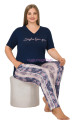 Lacivert Renk ve Çizgili Desenli Lady 10902 Kadın Kısa Kol Büyük Beden Pijama Takımı
