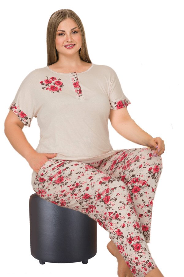 Krem Renk ve Çiçek Desenli 10903 Kadın Kısa Kol Lady Büyük Beden Pijama Takımı Krem Renk ve Çiçek Desenli 10903 Kadın Kısa Kol Lady Büyük Beden Pijama Takımı, ELİT0010903-2XL, Büyük Beden (Battal Boy) Pijama Takımları, ELİT0010903-2XL