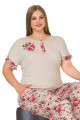 Krem Renk ve Çiçek Desenli 10903 Kadın Kısa Kol Lady Büyük Beden Pijama Takımı
