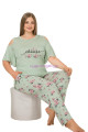 Yeşil Renk ve Çiçek Desenli Lady 10905 Kadın Kısa Kol Büyük Beden Pijama Takımı