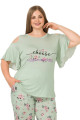 Yeşil Renk ve Çiçek Desenli Lady 10905 Kadın Kısa Kol Büyük Beden Pijama Takımı