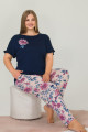 Lacivert Renk ve Çiçek Desenli 10912 Kadın Kısa Kol Lady Büyük Beden Pijama Takımı