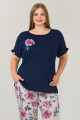 Lacivert Renk ve Çiçek Desenli 10912 Kadın Kısa Kol Lady Büyük Beden Pijama Takımı