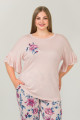 Somon Renk ve Çiçek Desenli 10913 Kadın Kısa Kol Lady Büyük Beden Pijama Takımı