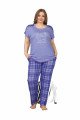 Mavi Renk ve Ekose Desen LADY-10859 Kadın Kısa Kol Büyük Beden Pijama Takımı 