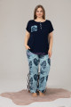 Mavi-Lacivert Renk ve Çiçek Desenli LADY-10860 Kadın Kısa Kol Büyük Beden Pijama Takımı-Lady