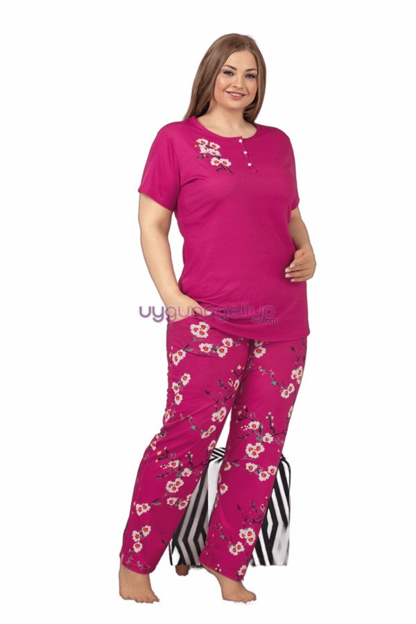 Fuşya Renk ve Çiçek Desenli LADY-10873 Kadın Kısa Kol Büyük Beden Pijama Takımı Fuşya Renk ve Çiçek Desenli LADY-10873 Kadın Kısa Kol Büyük Beden Pijama Takımı, Lady-10873, Büyük Beden (Battal Boy) Pijama Takımları