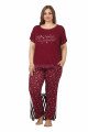 Bordo Renk ve Çiçek Desenli LADY-10874 Kadın Kısa Kol Büyük Beden Pijama Takımı 