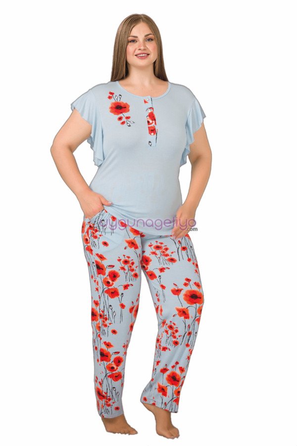 Mavi Renk ve Çiçek Desenli LADY-10877Kadın Kısa Kol Büyük Beden Pijama Takımı Mavi Renk ve Çiçek Desenli LADY-10877Kadın Kısa Kol Büyük Beden Pijama Takımı, Lady-10877, Büyük Beden (Battal Boy) Pijama Takımları