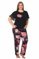 Siyah Renk ve Çiçek Desenli LADY-10887 Kadın Kısa Kol Büyük Beden Pijama Takımı 